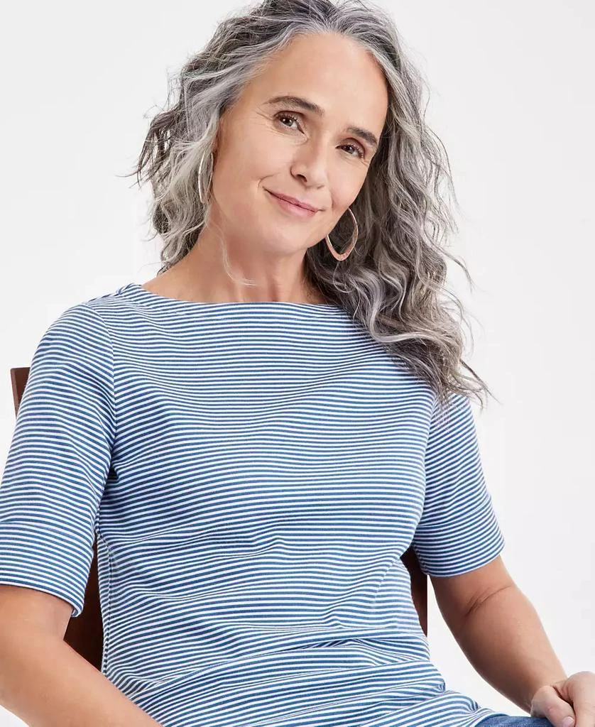Style & Co Women's Striped Boat-Neck Elbow-Sleeve Top, Exclusively at Macy's 3