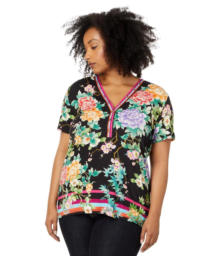 Johnny Was The Janie Favorite Button Neck Tee- Le Jardin 1