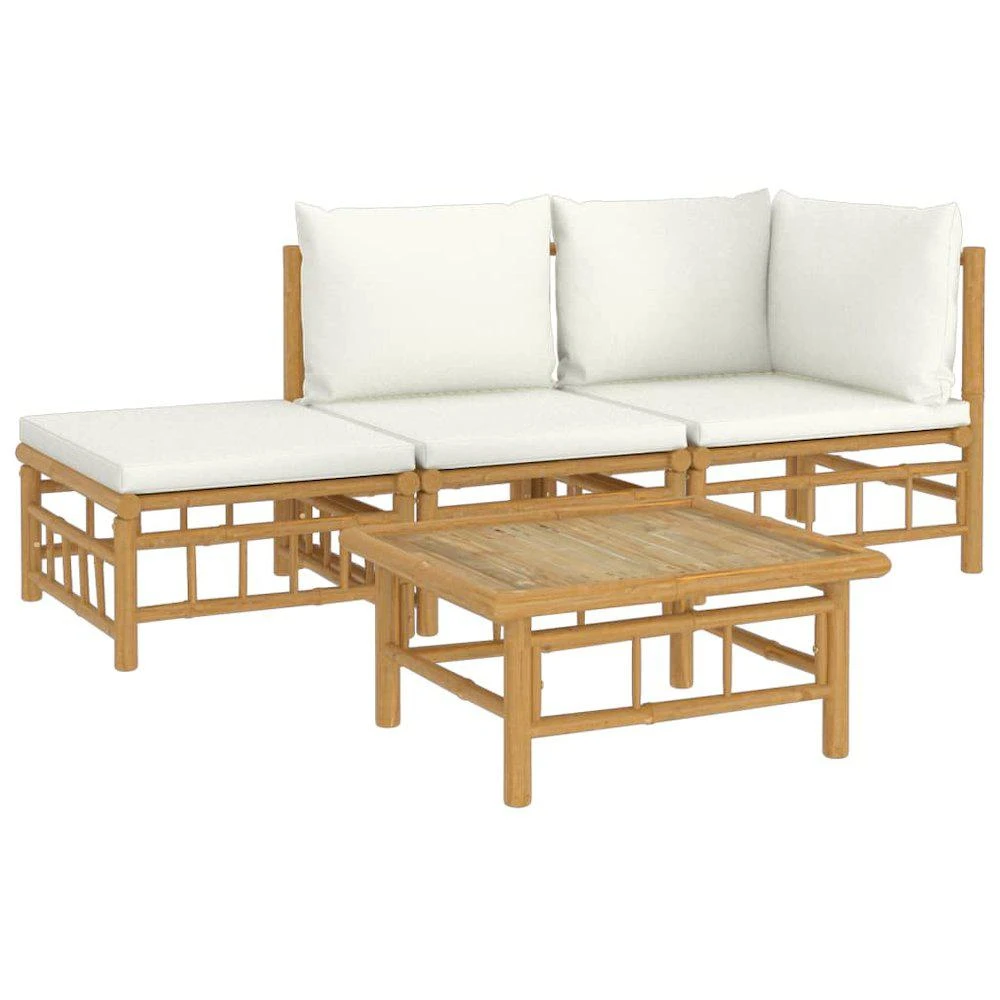 VidaXL 4 Piece Patio Lounge Set with Cream White Cushions Bamboo 3