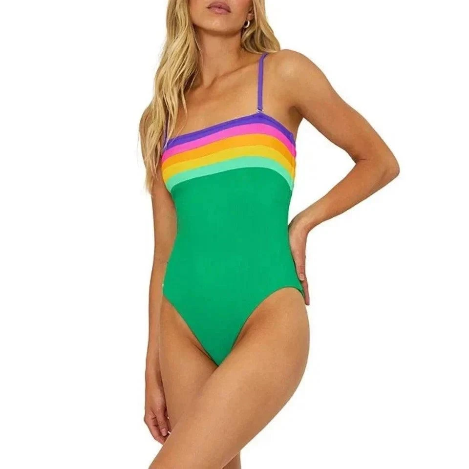 Beach Riot Jessa Swimsuits Women's Multi Colorblock One-Piece Beach RED381 from Premium Outlets