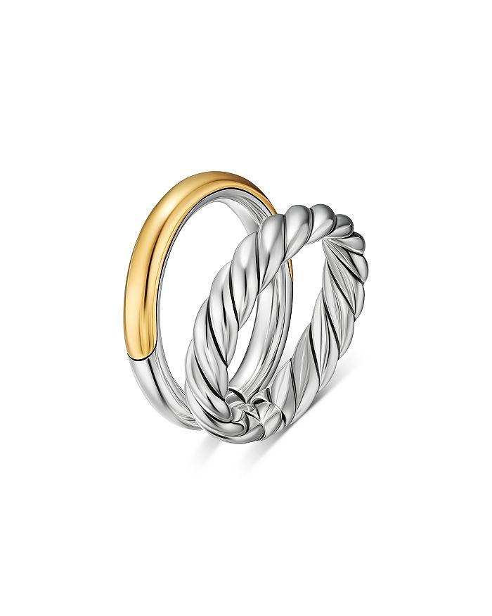 David Yurman DY Mercer Two Row Ring in Sterling Silver with 18K Yellow Gold, 8mm