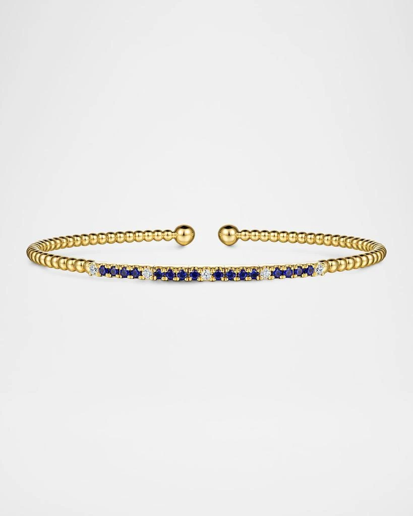 Gabriel 
Co 14K Yellow Gold Bujukan Diamond and Blue Sapphire Split Bangle