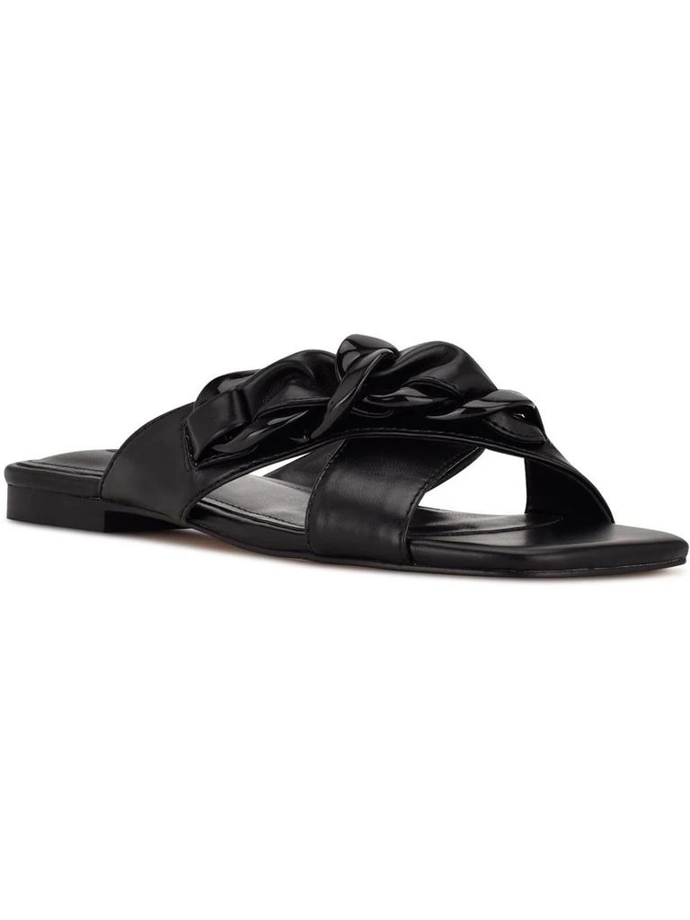 Nine West Misty Womens Faux Leather Open Toe Slide Sandals 1