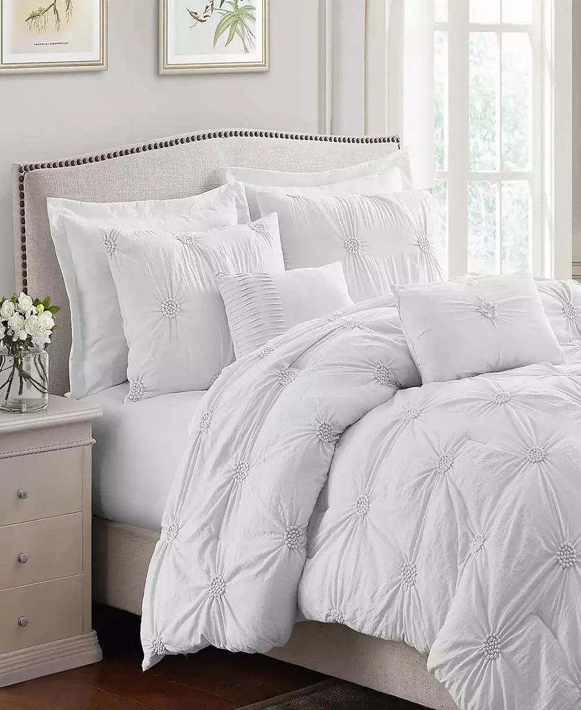 Cathay Home Inc. Floral Pintuck Comforter Set, Full/Queen 3