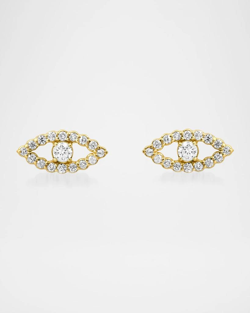 Jennifer Meyer 18K Yellow Gold Mini Open Evil Eye Stud Earrings with Diamonds 1
