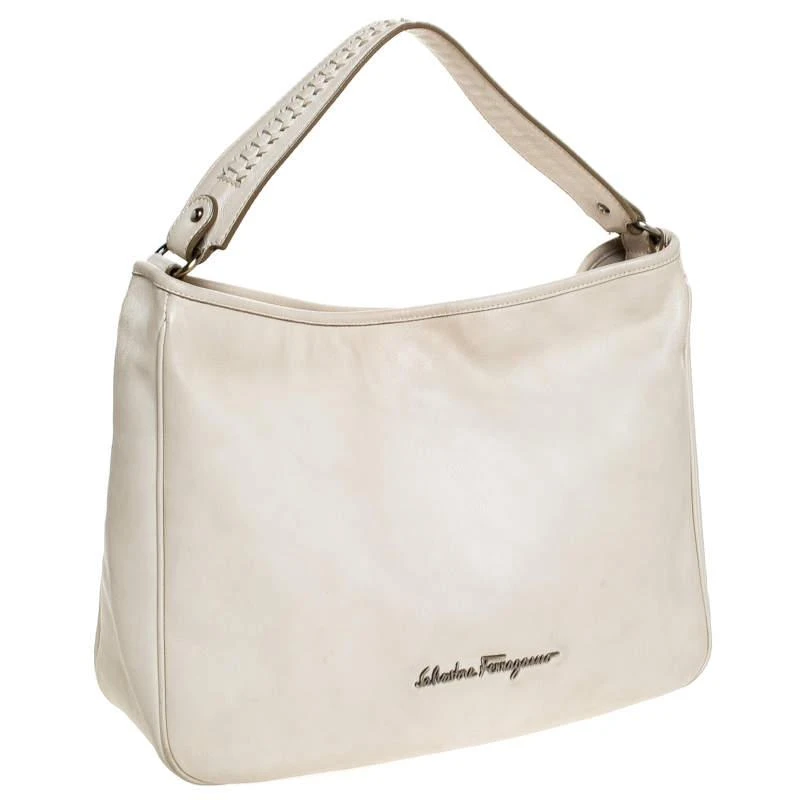 Salvatore Ferragamo Salvatore Ferragamo Off-White Leather Hobo 3
