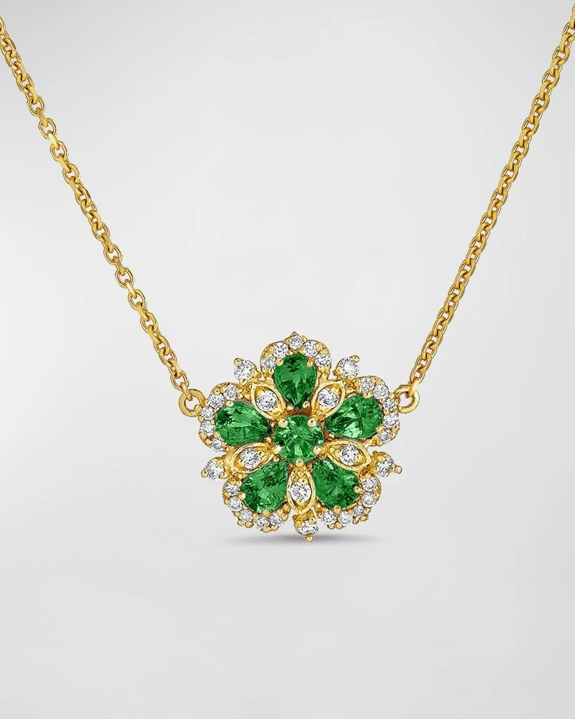 Tanya Farah 18k Yellow Gold Emerald and Diamond Flower Necklace 1