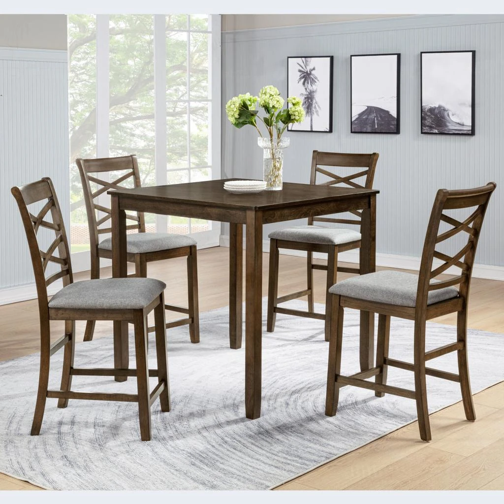 Streamdale Furniture Streamdale 5-Piece Counter Height Dining Table Set with 4 Chairs, Walnut