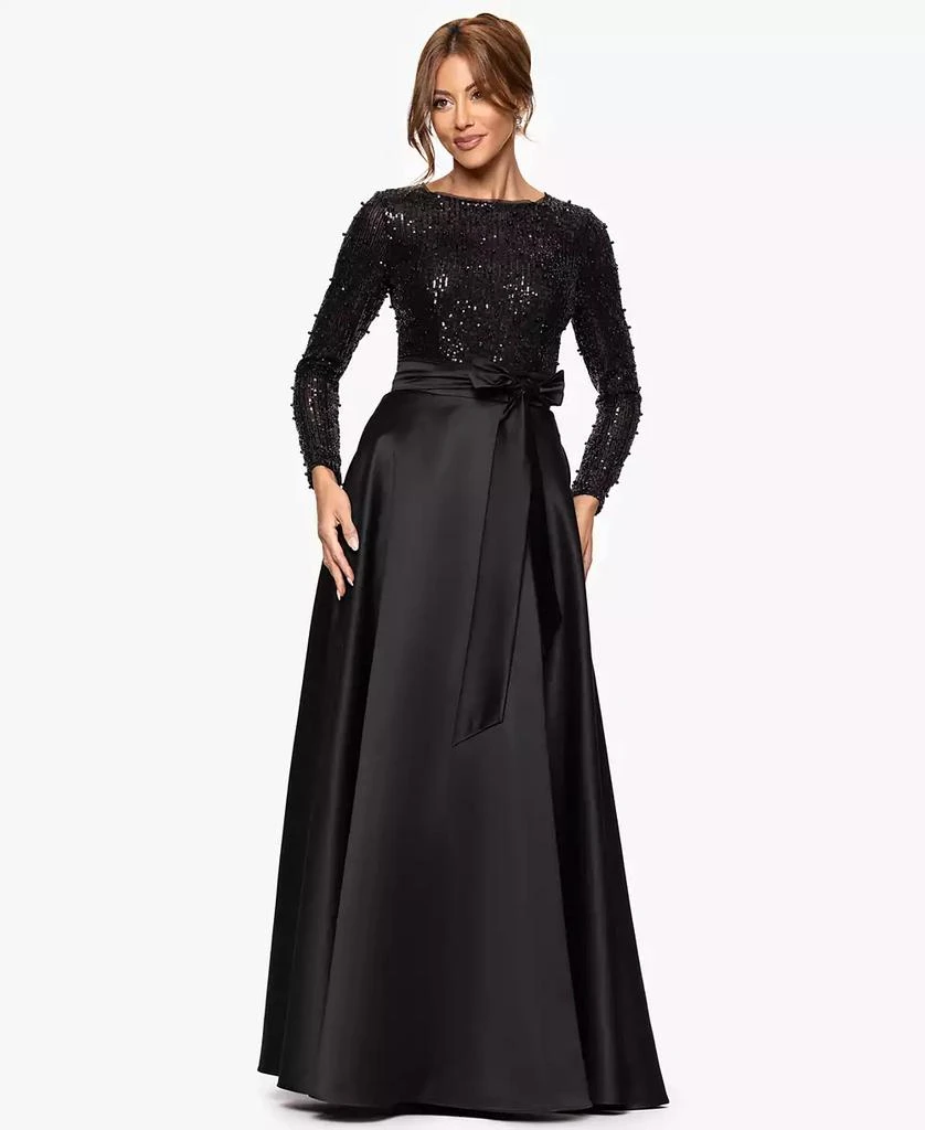 Xscape Women's Long Sleeve Ball Gown - Black - Size 4