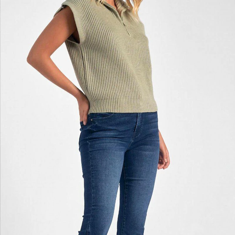 Elan Sleeveless 3/4 Zip Sweater In Sage 2