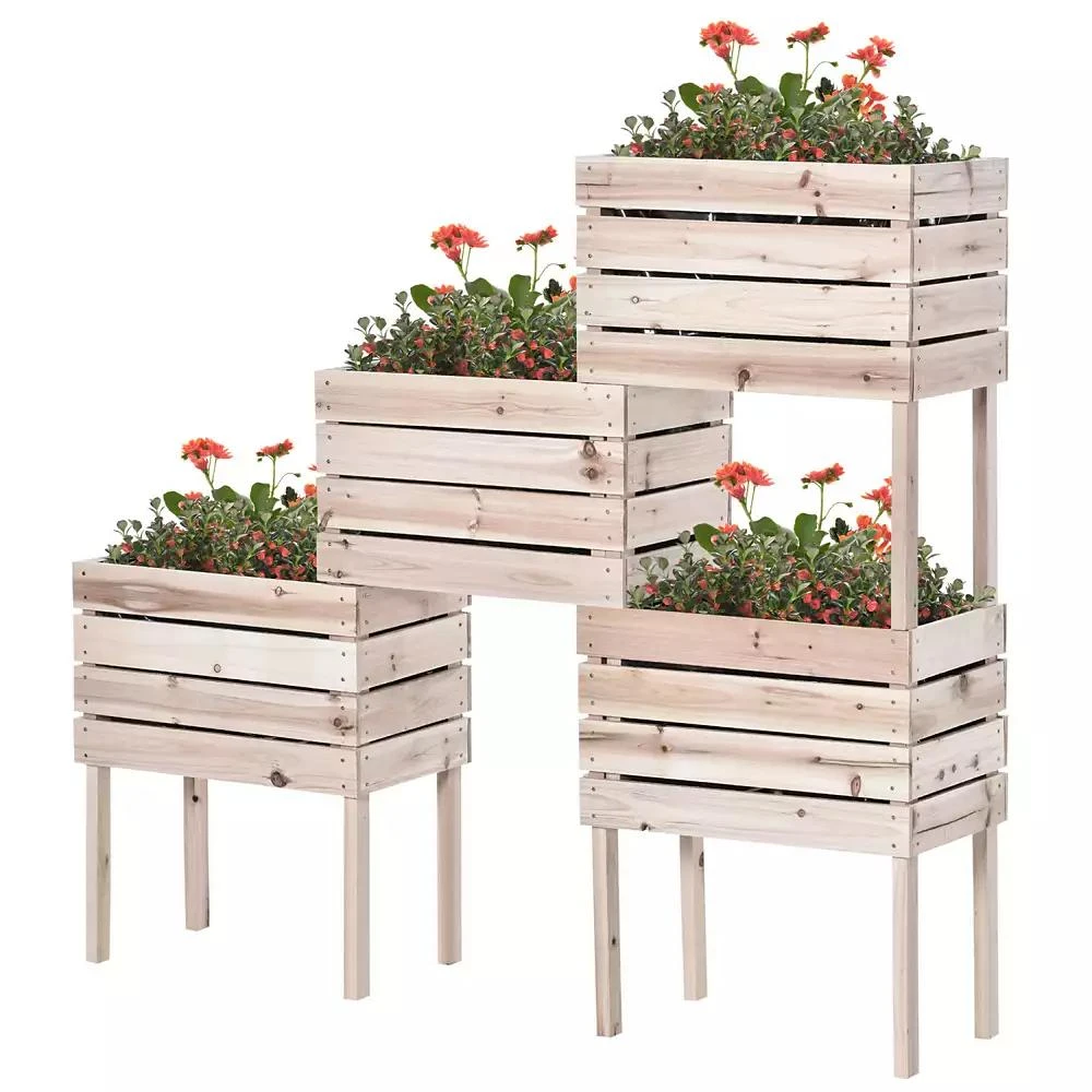 Streamdale Furniture 4PCS Raised Garden Bed, Wooden Elevated Planter Box Kit with Bed Liner, DIY Shape, for Flowers Vegetables
