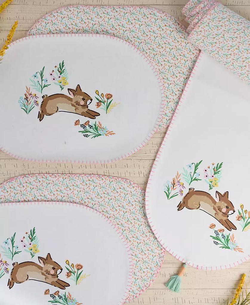 Design Imports Spring Bunny Embellished Cotton Table Runner and Placemats Set