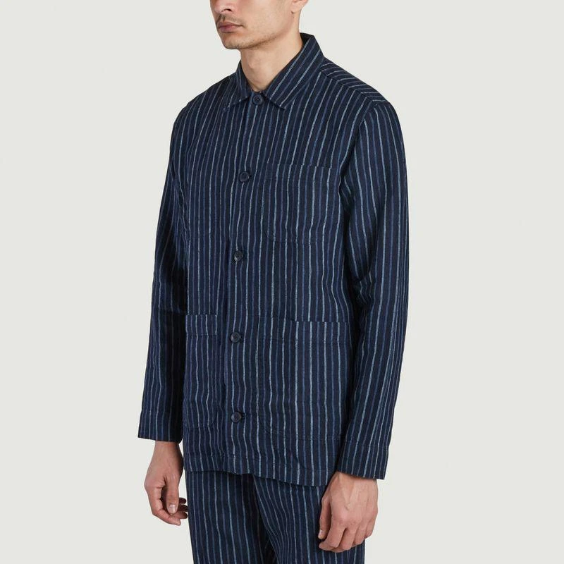 Knowledge Cotton Apparel Striped organic linen overshirt Stripe navy KNOWLEDGE COTTON APPAREL 2