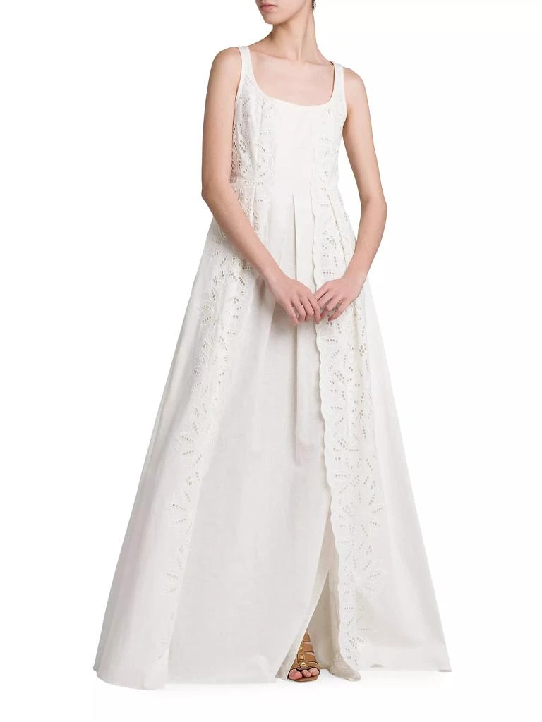 Alberta Ferretti Linen-Blend Eyelet A-Line Gown 2