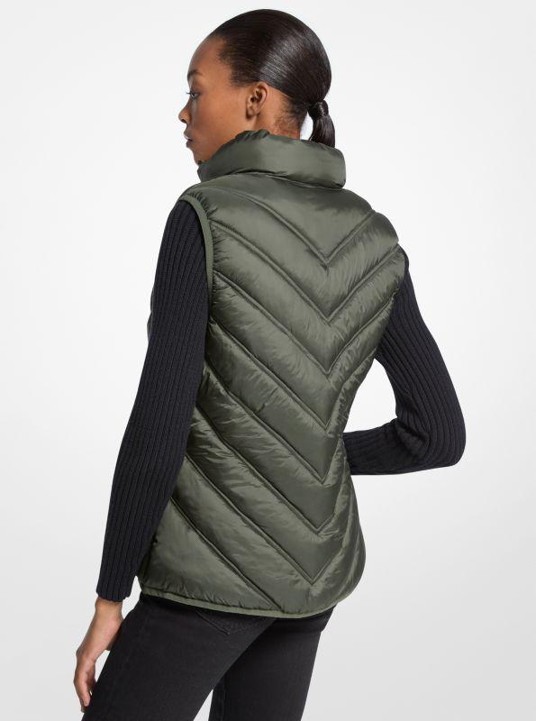 Michael Kors Chevron Quilted Logo Print and Nylon Packable Vest