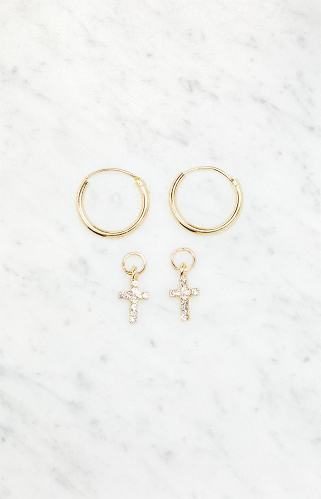 LA Hearts Mini Cross Rhinestone Hoops