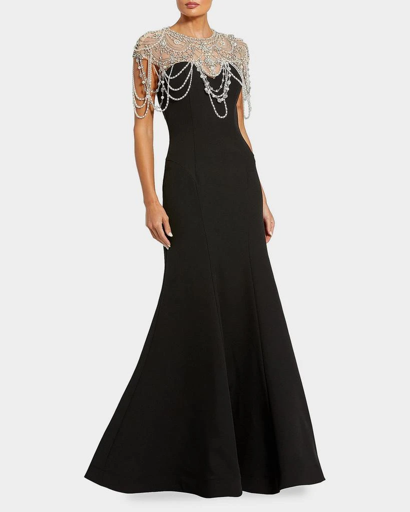 Mac Duggal Beaded Cap-Sleeve Mermaid Gown