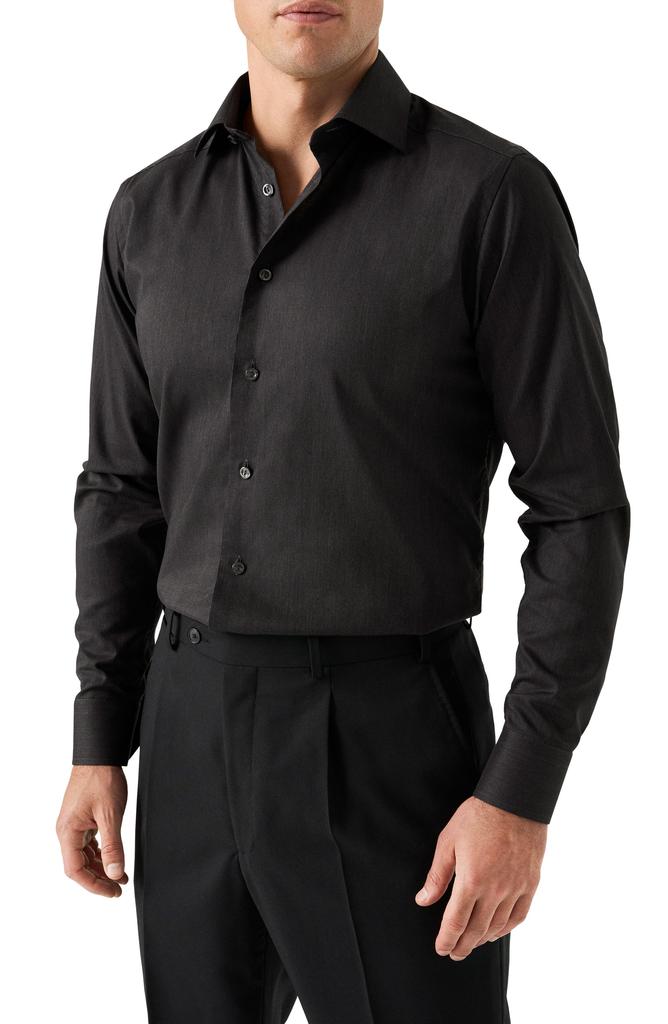 Eton Slim Fit Cotton Herringbone Flannel Dress Shirt