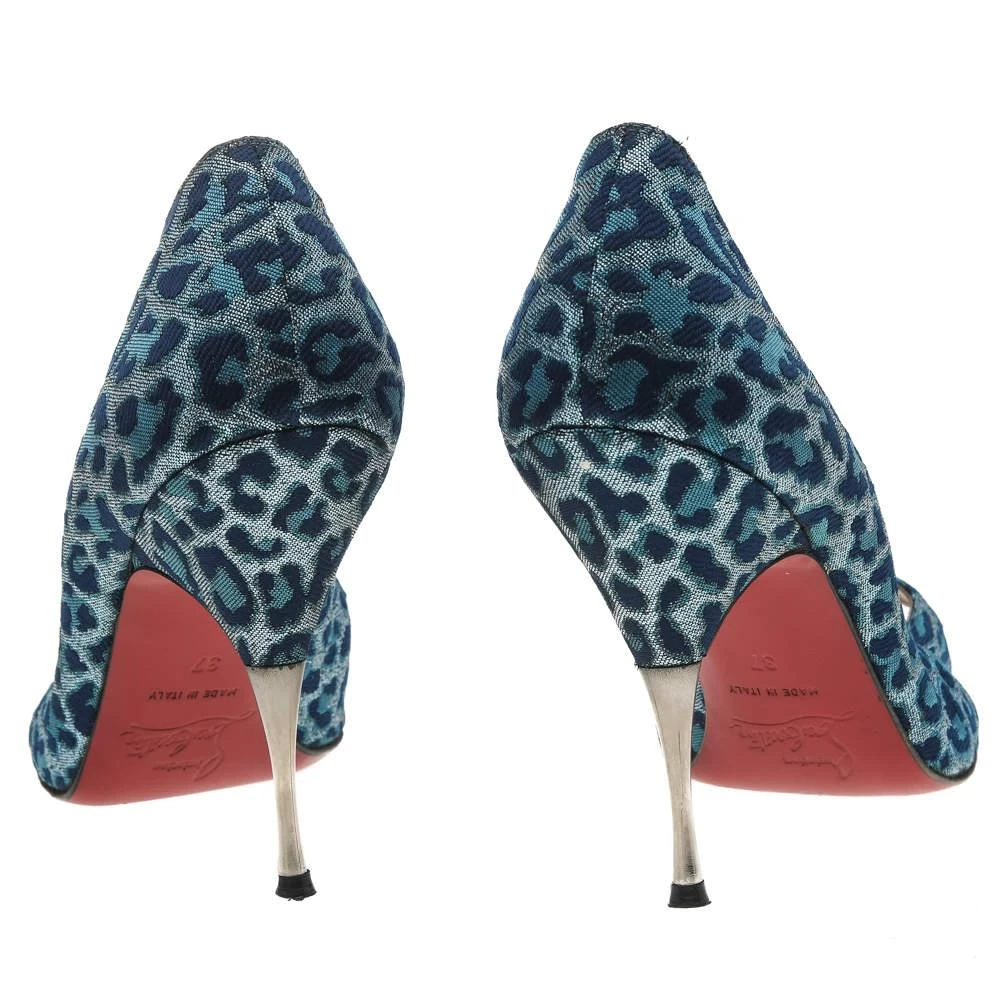 Christian Louboutin Christian Louboutin Blue Leopard Print Fabric Peep Toe Pumps Size 37 5