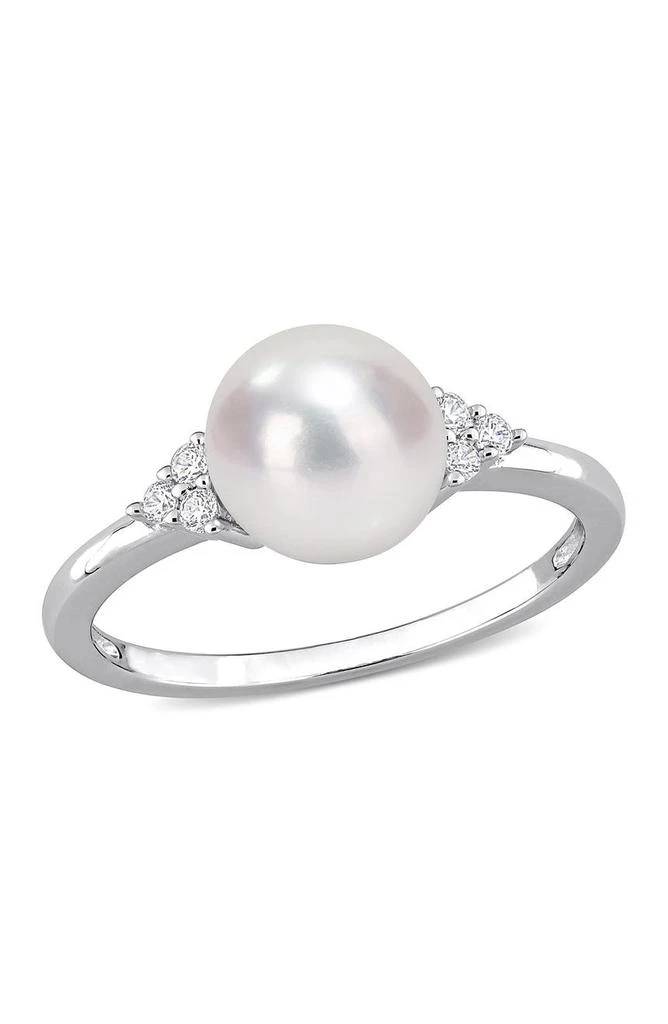 DELMAR 8mm Cultured Freshwater Pearl 
CZ Ring