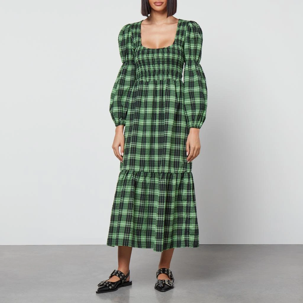 Checked Seersucker Smock Dress  On Sale Now with Up to 70% Off | Discover  Exclusive Deals & Savings at BeyondStyle  Authentic Ganni women|dress |clothe|clothing with Limited-Time Discounts, Free Shipping, and Price