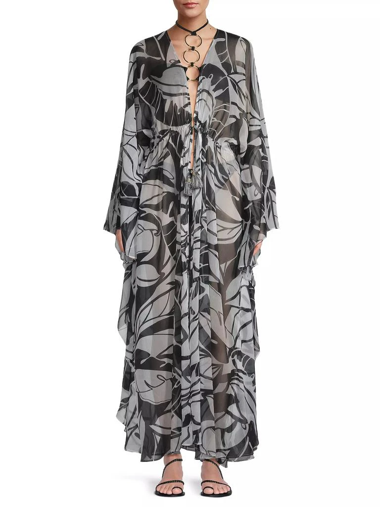 Ramy Brook Austin Palm-Print Caftan Cover-Up Dress 3