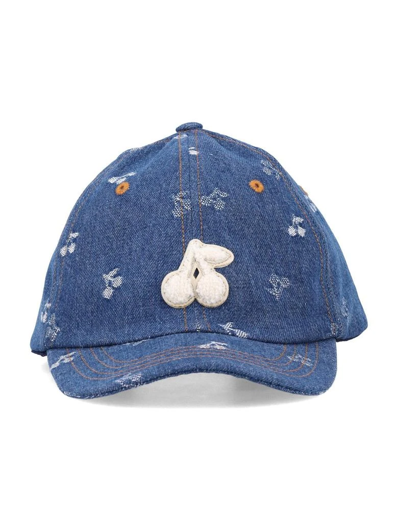 Shop Bonpoint Arnold Cherry Printed Denim Cap on Sale at  display picture 3