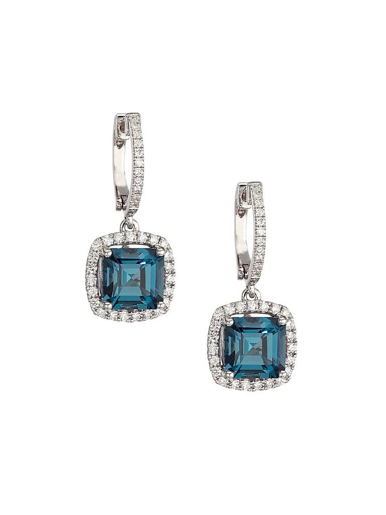 Saks Fifth Avenue Collection 14K White Gold, London Blue Topaz 
Diamond Cushion Drop Earrings