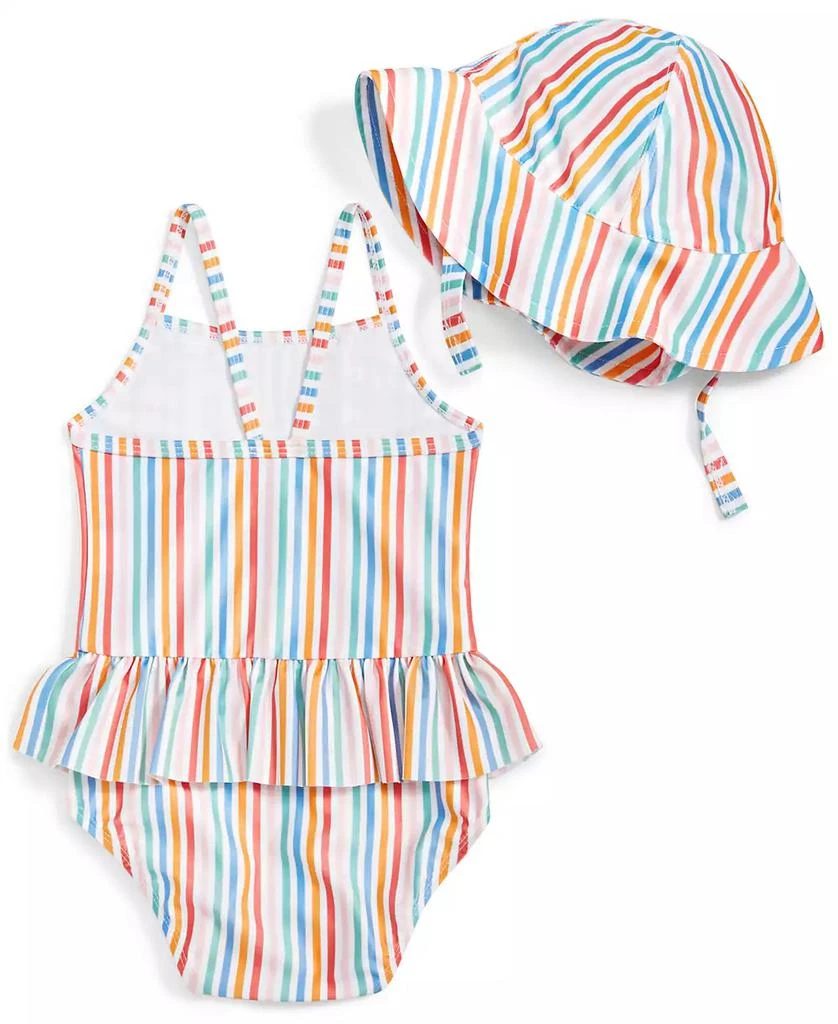 First Impressions Baby Girls Striped One Piece Swimsuit and Hat, 2 Piece Set, UPF 50, Created for Macy's 2