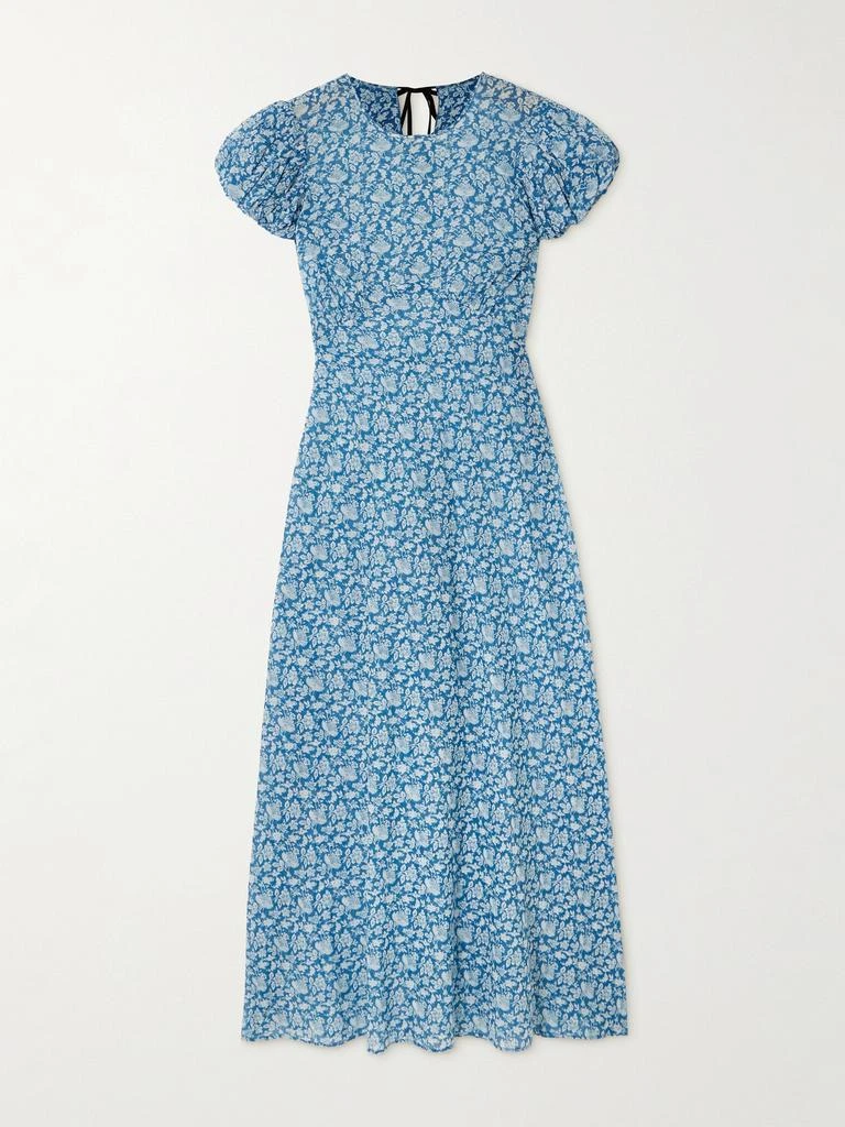 Romina Tie-detailed Floral-print Organic Cotton-voile Midi Dress - Navy