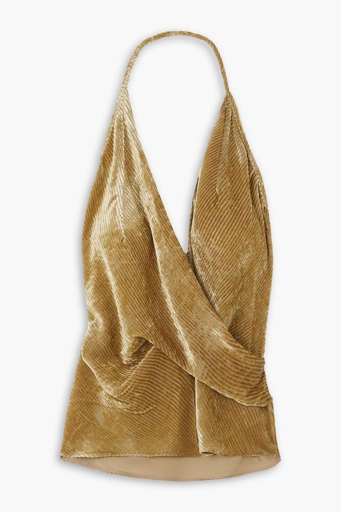 PETAR PETROV Toma silk-trimmed draped devoré-velvet halterneck top