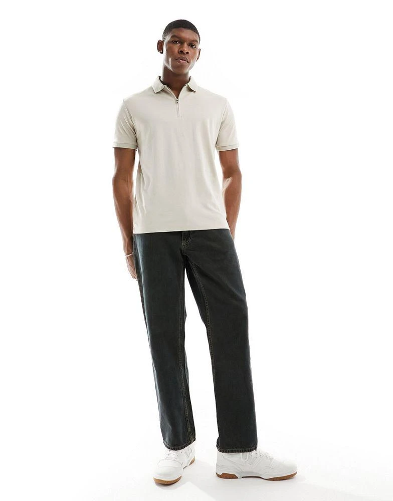 Selected Homme Selected half zip polo shirt in cream 4