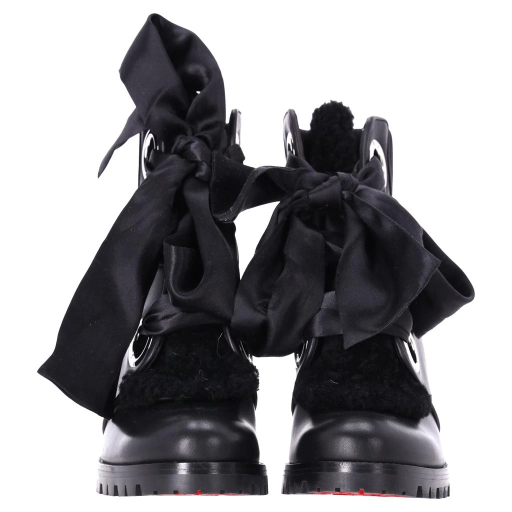 Christian Louboutin Jenny Bow Lace Heeled Ankle Boots in Black Calf Leather 3