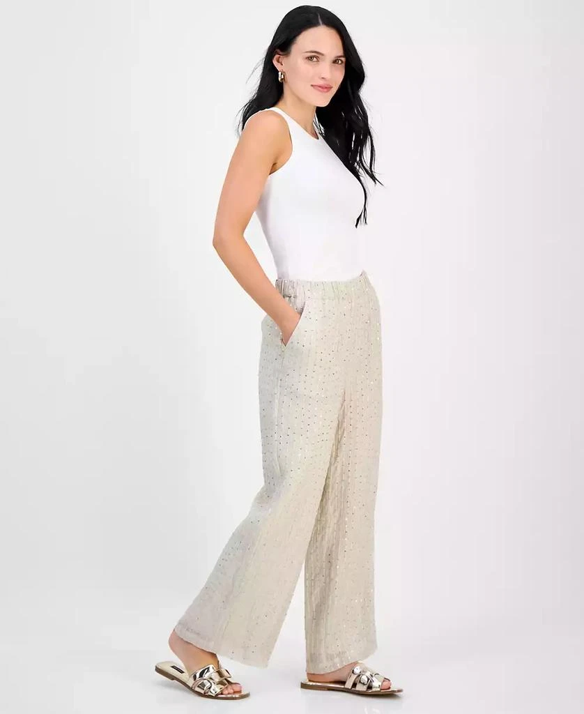 Shop Petite Crinkle Sequin Pull-On Pants, Exclusively at Macy's on