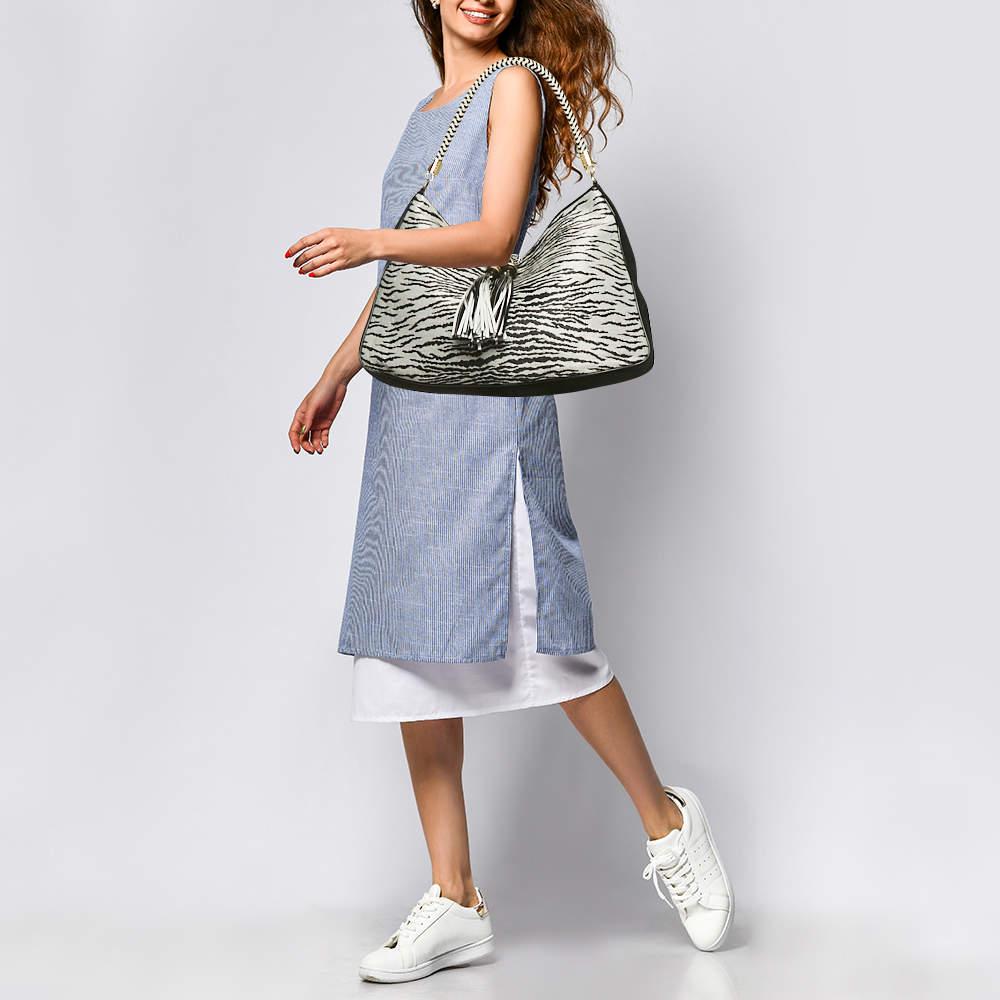 Gianfranco Ferre Gianfranco Ferre Black/White Zebra Effect Straw Tassel Hobo