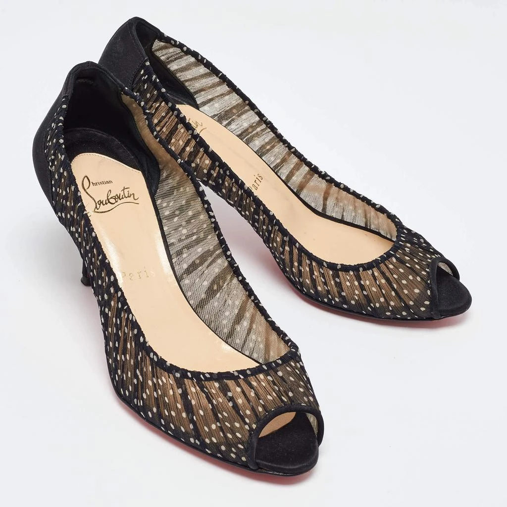 Christian Louboutin Christian Louboutin Black/White Polka Dot Chiffon and Satin Peep Toe Pumps Size 38.5 4