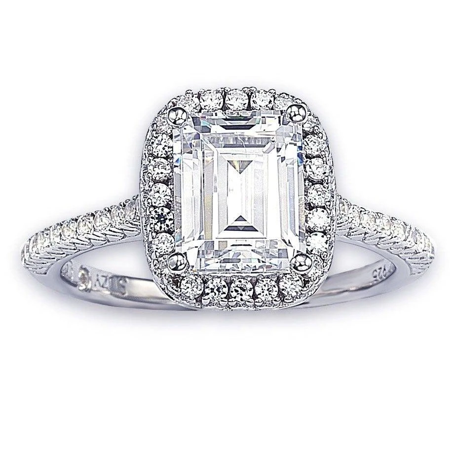 Suzy Levian Bridal Sterling Silver Asscher-cut White Cubic Zirconia Halo Engagement Ring 1