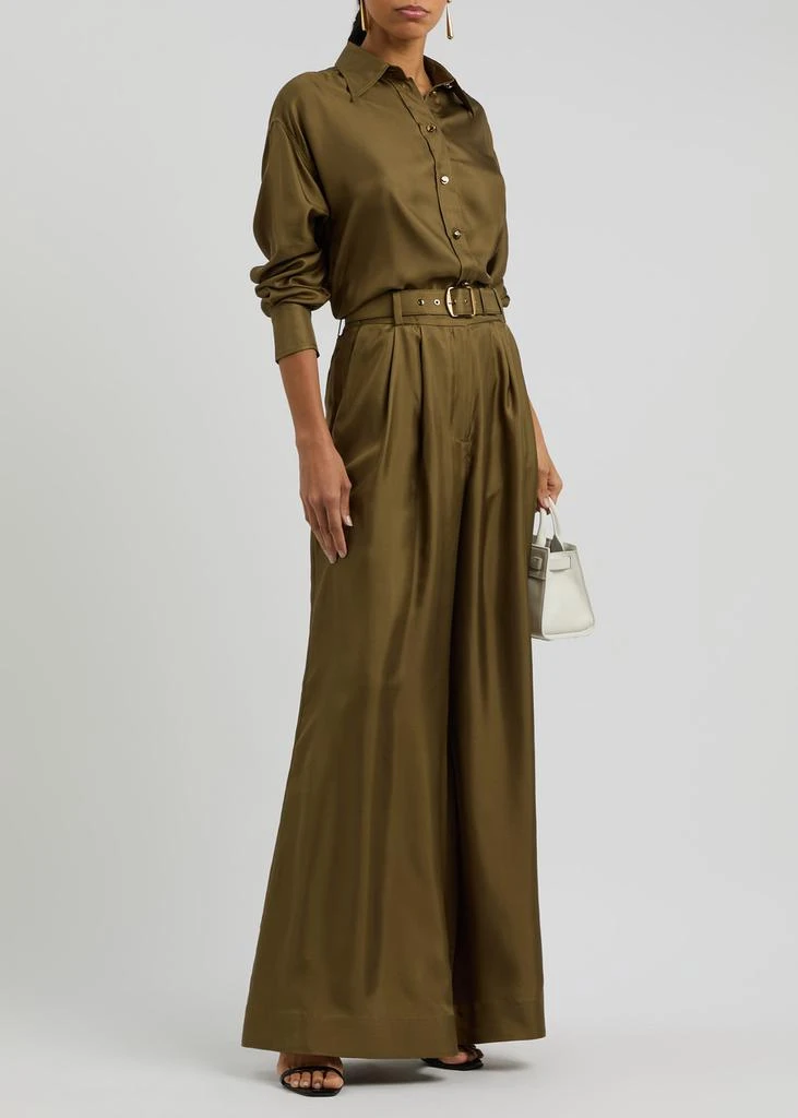 Zimmermann Crush belted flared-leg silk trousers 4