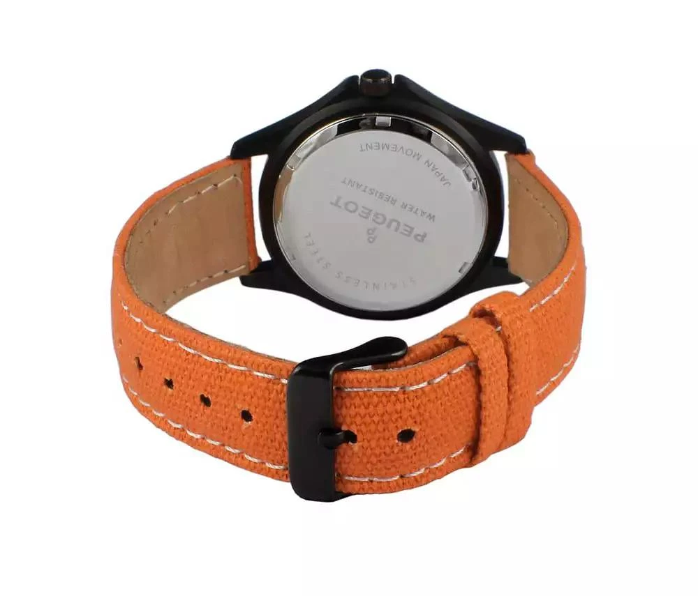 Peugeot Men's 40mm Military Dial Sport Orange Canvas Strap Watch 2