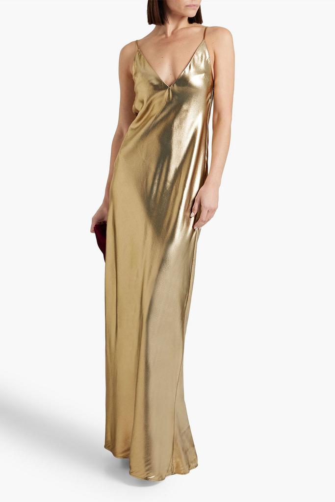 GALVAN  LONDON Metallic silk-satin crepe maxi slip dress
