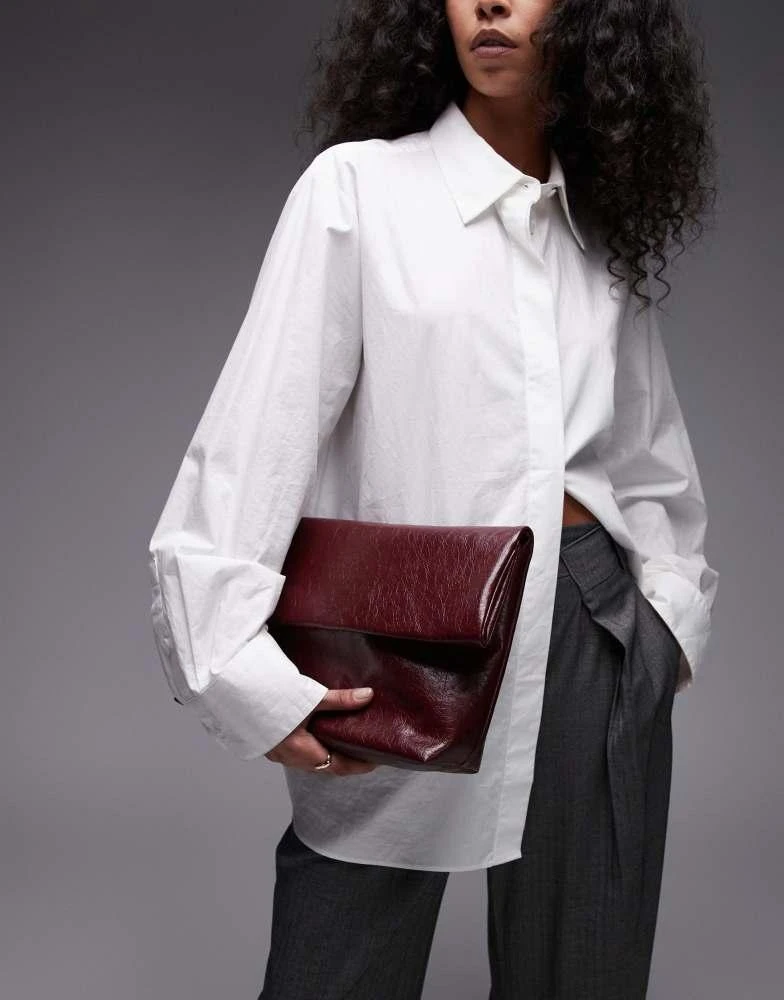 Topshop Topshop Georgia folded clutch grab bag in burgundy 2