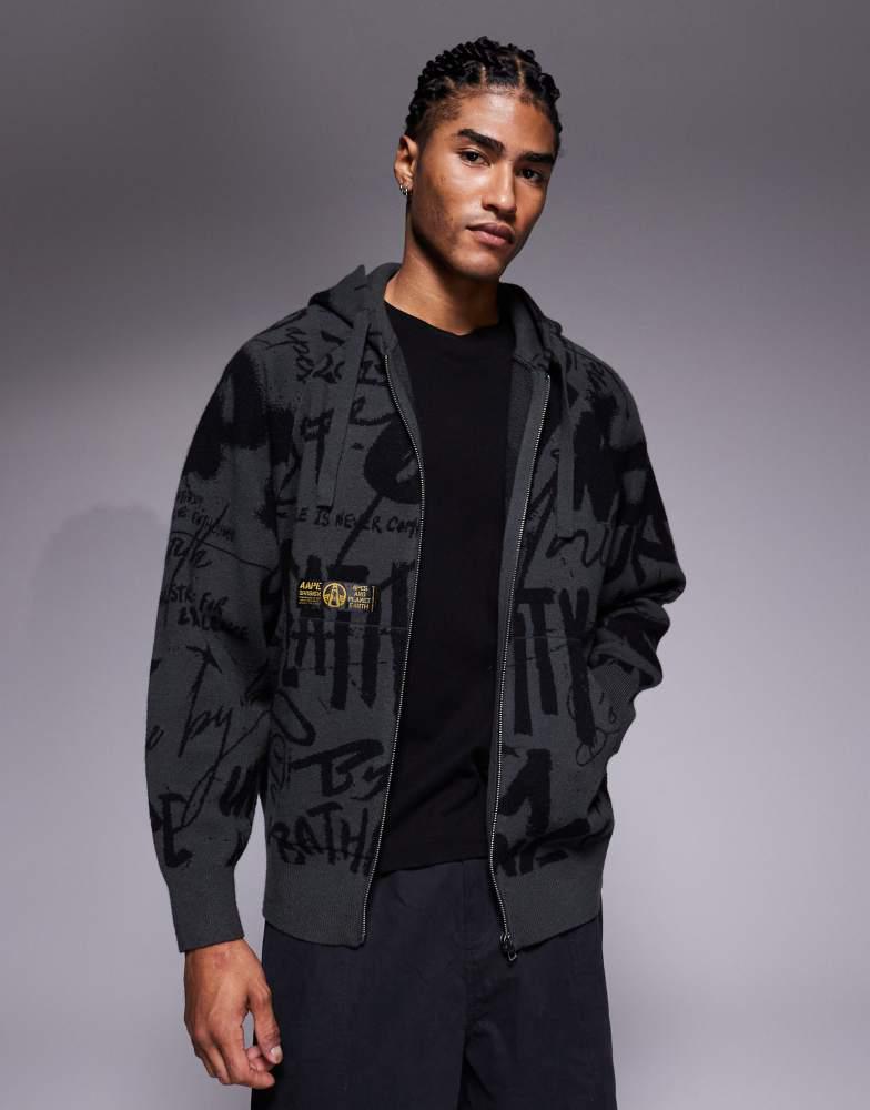Aape By A Bathing Ape motocross style hoodie in washed dark grey