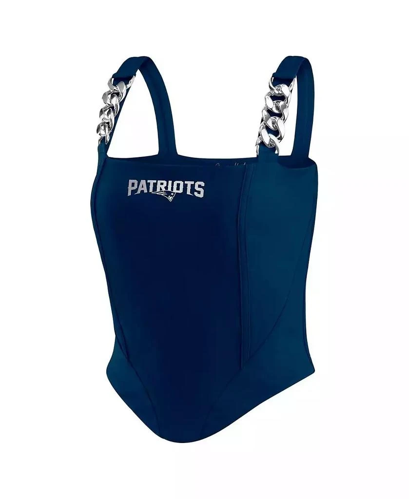 WEAR by Erin Andrews Women
s Navy New England Patriots Chain Link Corset Top 2