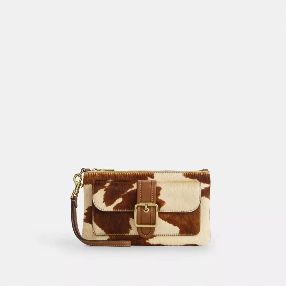 Coach Ashton Wristlet In Haircalf With Cow Print