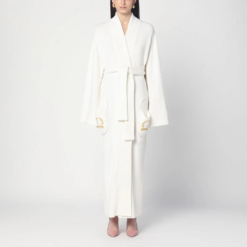 Moschino White maxi cardigan in wool blend 1