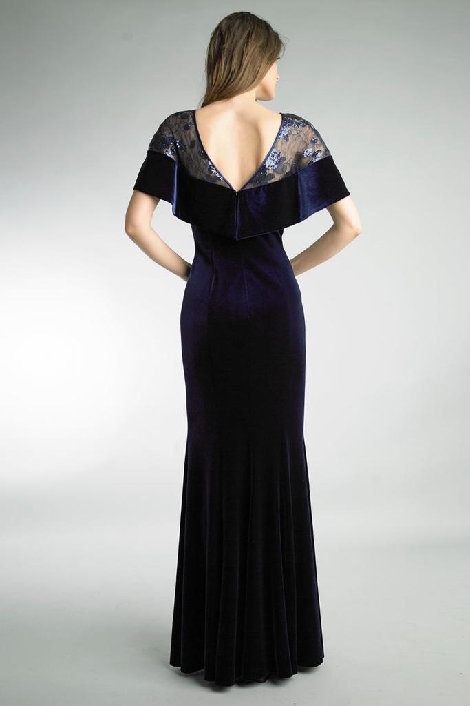 Basix Black Label Capelet Velvet Evening Gown