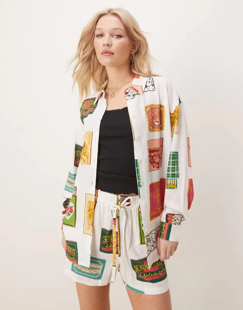 ASOS ASOS DESIGN oversized linen look shirt co-ord in matchbox print 2