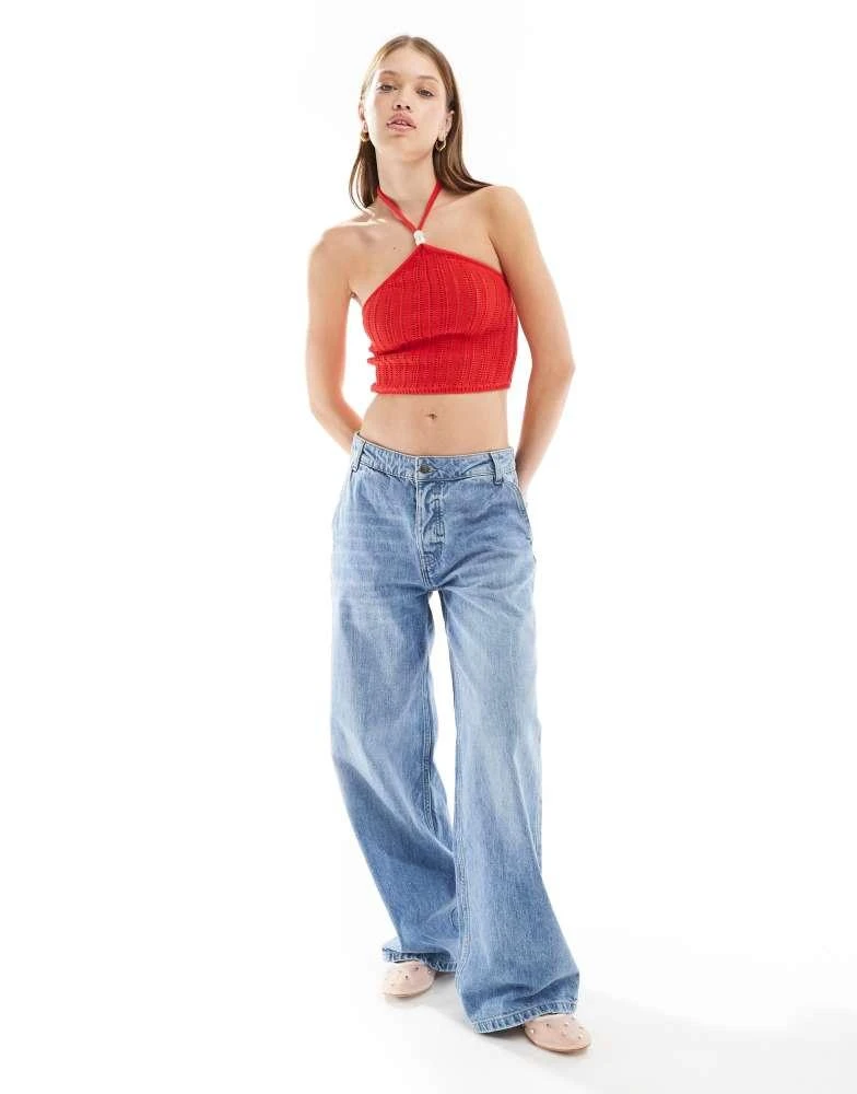 Cotton:On Cotton On halter neck crop top in red pointelle 2