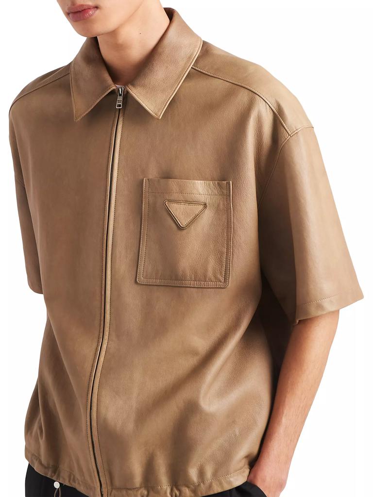 Prada Short-Sleeve Nappa Leather Shirt - Shirts - Free Shipping