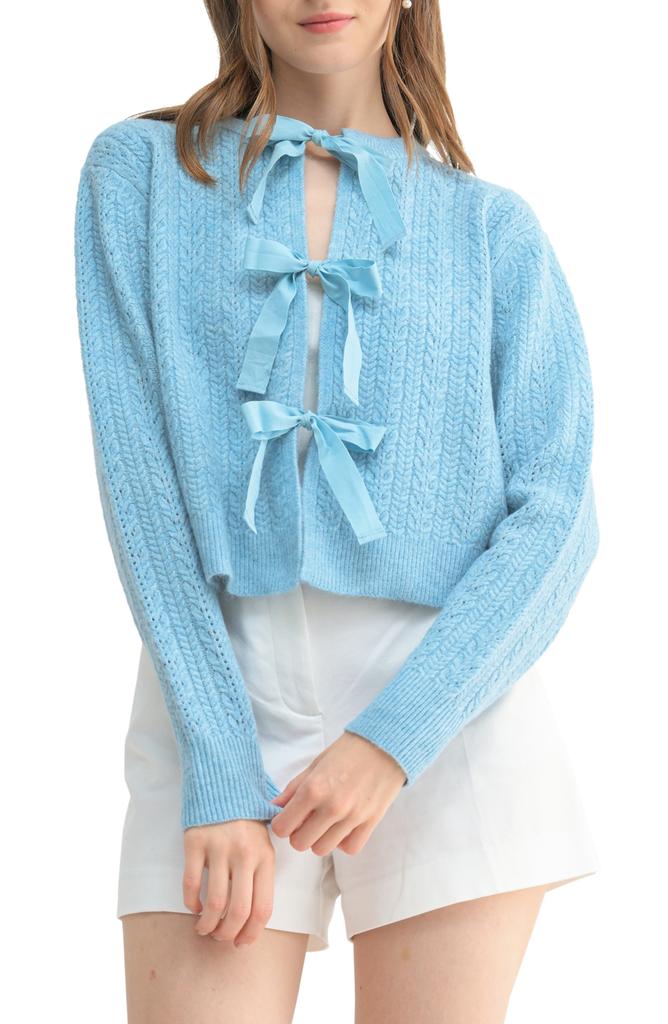 ALL IN FAVOR Tie Front Cable Cardigan